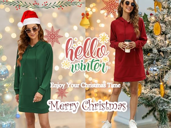 Forest green christmas sweatshirt dress hoodies dress christmas red festival dress family pictures