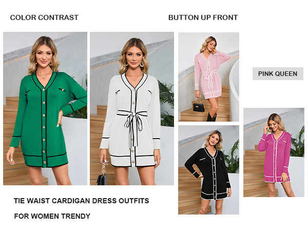 Brunch Sweater Dress Outfits for Women Stripe Color Contrast Holiday Cocktail Cardigan Mini Dress