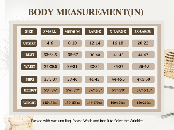 size chart of womens tank tops