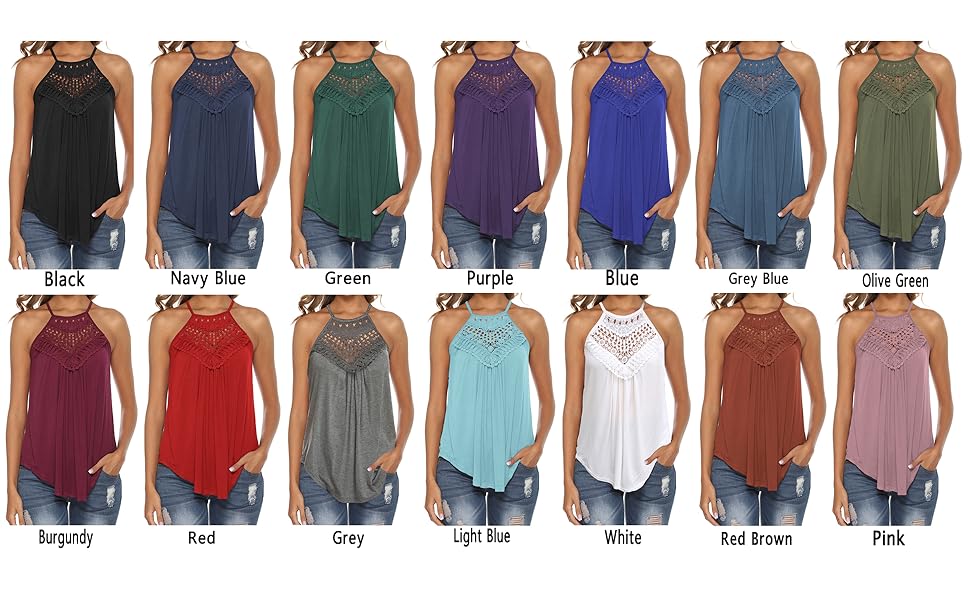 Women''s Summer Tank Tops Lace Halter Flowy Tunic Tanks Cami Shirts Blouses