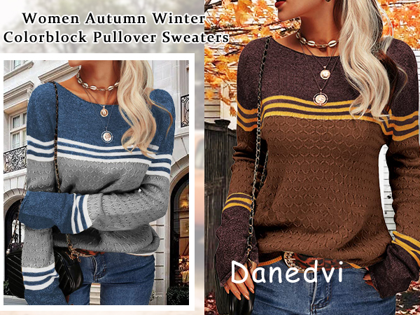 Women Fashion Color Block Sweaters