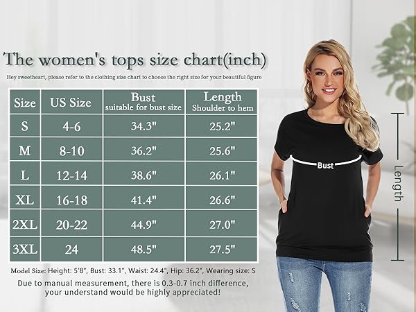 Womens Casual Summer T Shirts Crew Neck Short Sleeve Tunic Tops Loose Fit Blouses with Pockets