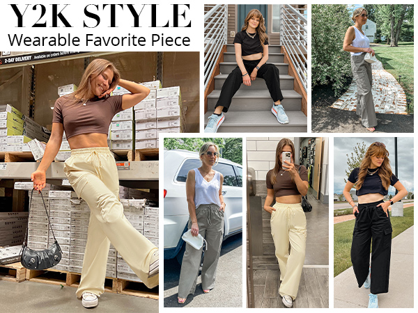 Straight wide leg cargo pants with pockets casual y2k cargos