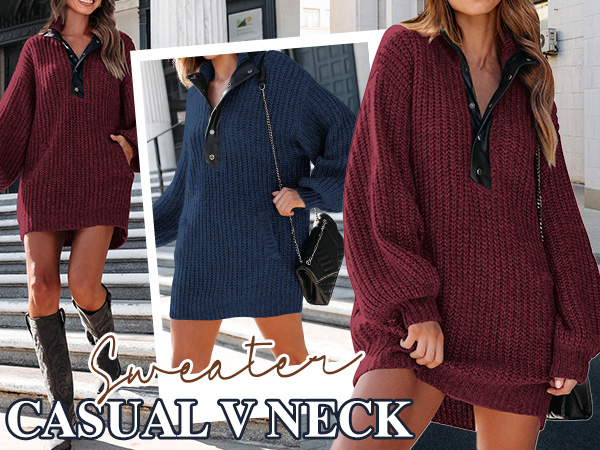 Women’s Casual V Neck Long Lantern Sleeve Loose Button Down Chunky