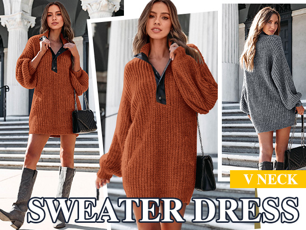 KIRUNDO Women’s Winter Casual Oversized Mini Dresses Baggy Sweater Dress