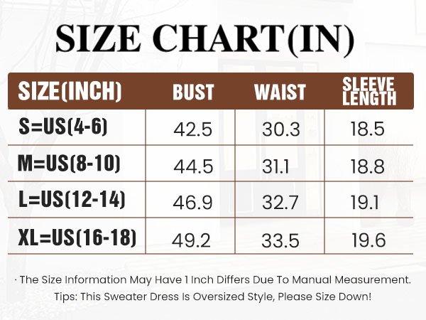 The Size Chart Of Women Long Lantern Sleeve Oversized Pullover Dresses