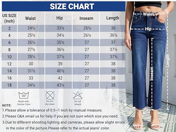 6_ black wide leg cropped jeans for women Stretchy high waisted raw hem pants size chart