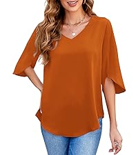 3/4 sleeve v neck blouses