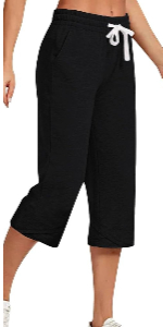 Capri Linen Pants for Women Casual Cotton Stretchy High Waisted Drawstring Cropped