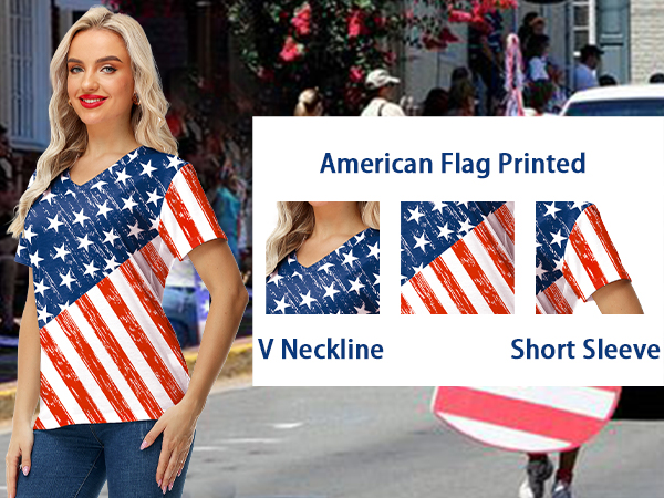 American Falg Printed V Neckline Short Sleeve