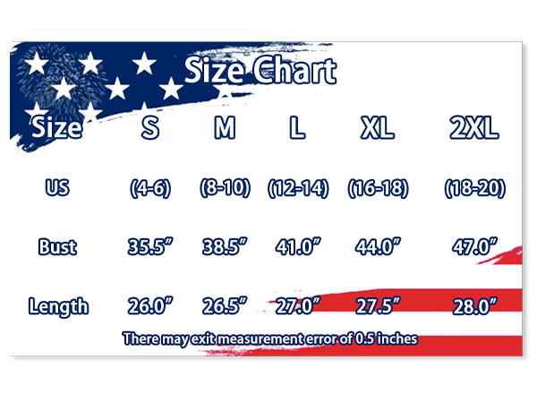 Size Chart 4th Of July Shirt Patriotic Tops