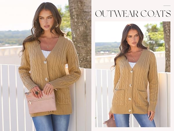 Womens Solid Color Button V Neck Cardigan