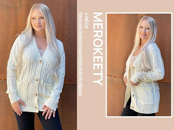 Womens Long Sleeve Cable Knit Button Cardigan