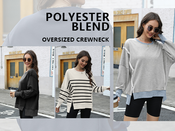 oversized sweatshirt for women pullover hoodie crewneck slit sloucthy plain casual hoodie