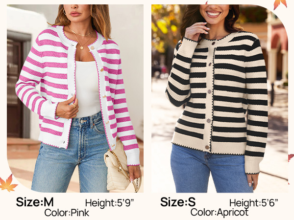 Womens Long Sleeve Striped Cardigan Sweater