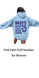 pink palm puff hoodies for women