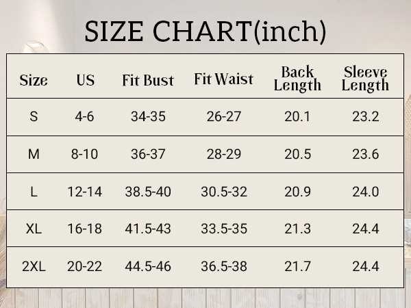 SIZE CHART（inch）