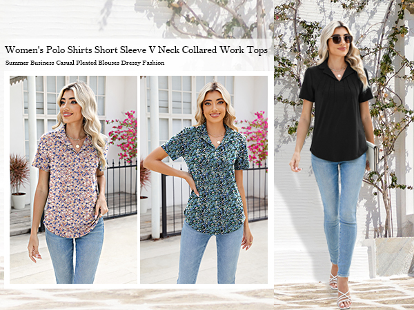 Women''s Polo Shirts Collared Work Tops Short Sleeve Business Casual Dressy Blouses Summer Tops