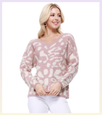 MK8252 Chunky Leopard V-Neck Long Sleeve Top Sweater