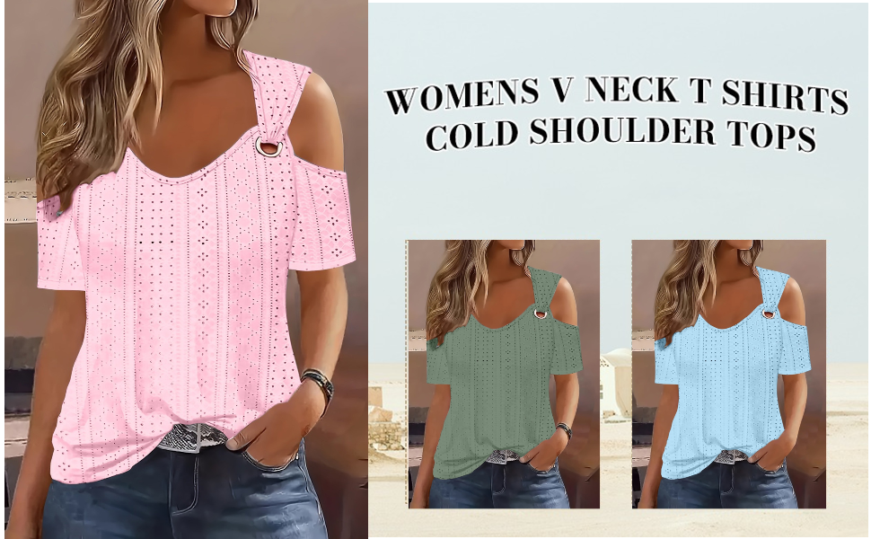 women''s v neck shirts cold shoulder tops