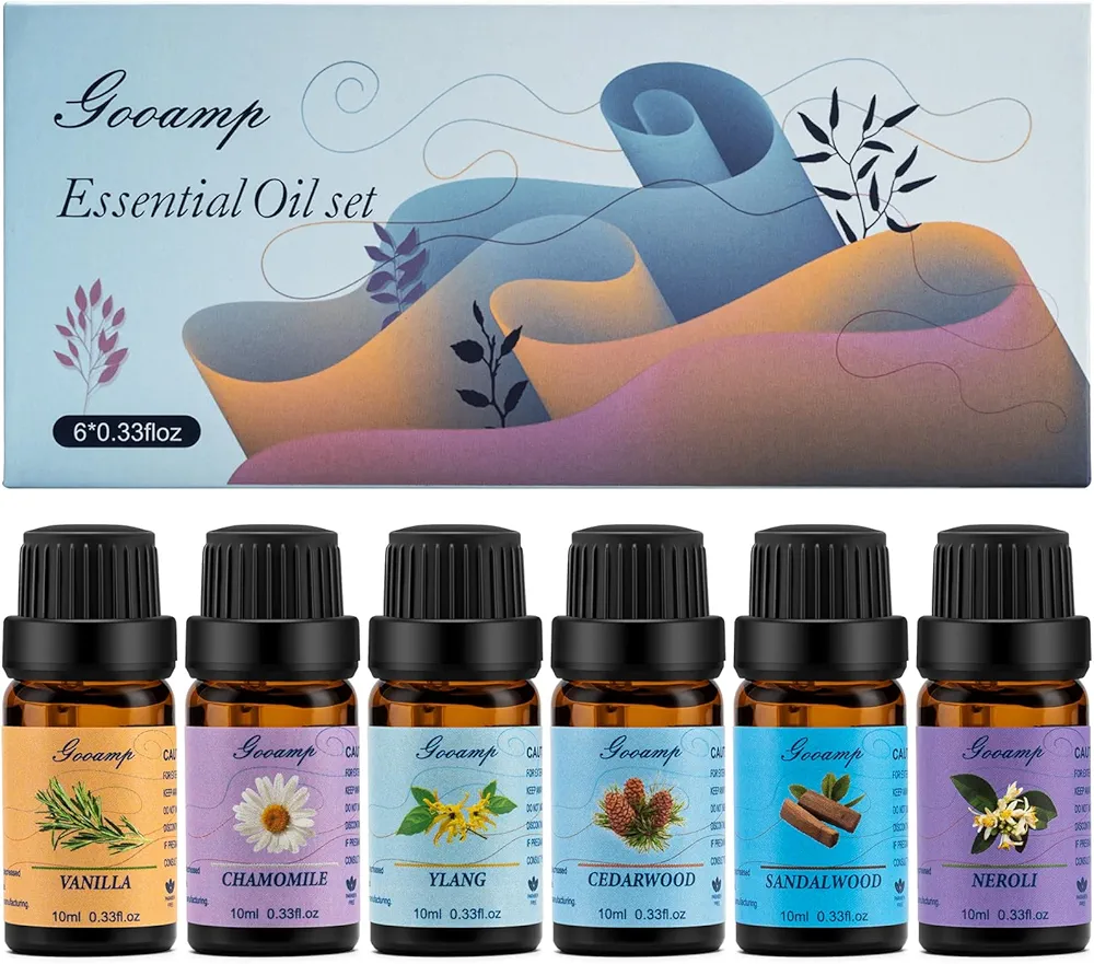 Essential Oils Set-Top 6 Organic Blends for Diffusers, Candle Making, Aromatherapy, Humidifiers, Gifts - Vanilla,Neroli,Chamomile, Sandalwood, Ylang,Cedarwood(6X0.33 fl oz)