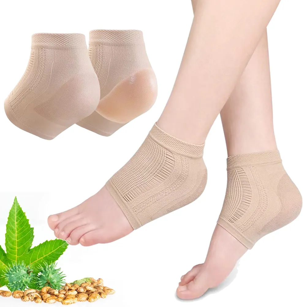 2 PCS Castor Oil Pack Wrap for Foot, Castor Oil Socks for Dry Cracked Heels, Calluse, Moisturizing Heel Socks Foot Care for Women Overnight(Oil are Not Include)