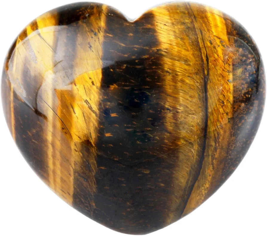 TUMBEELLUWA Healing Stones Carved Heart Puff Love Crystal Chakra Worry Reiki Pocket Palm Stone 1.5",Tiger's Eye,Pack of 1