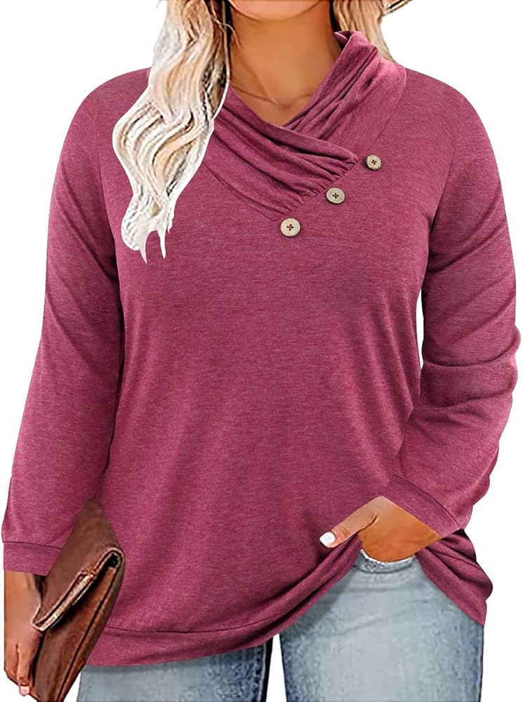 RITERA Plus Size Tops for Women V Neck Winter Shirts Oversized Long Sleeve Loose Fit Henley Shirts Casual Ladies Tunic XL-6XL