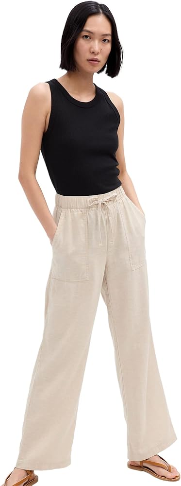 GAP Women's Wide Leg Linen Pull on Pant