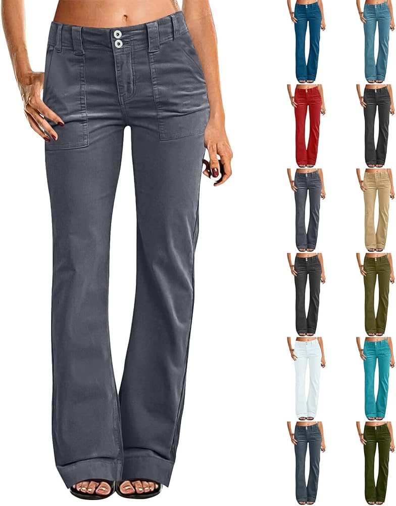 Jeans for Women Wide Leg Bell Bottom Jeans Stretchy Skinny Mid Rise Straight Bootcut Demin Flare Jean with Pockets