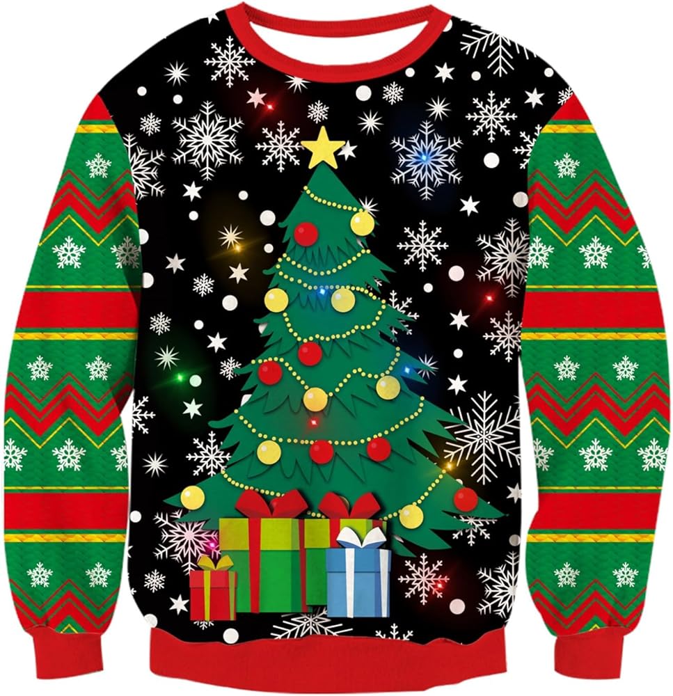 Idgreatim Men Women LED Ugly Christmas Sweaters Funny Pullover Long Sleeve Knitted Xmas Sweater Jumper S-XXL