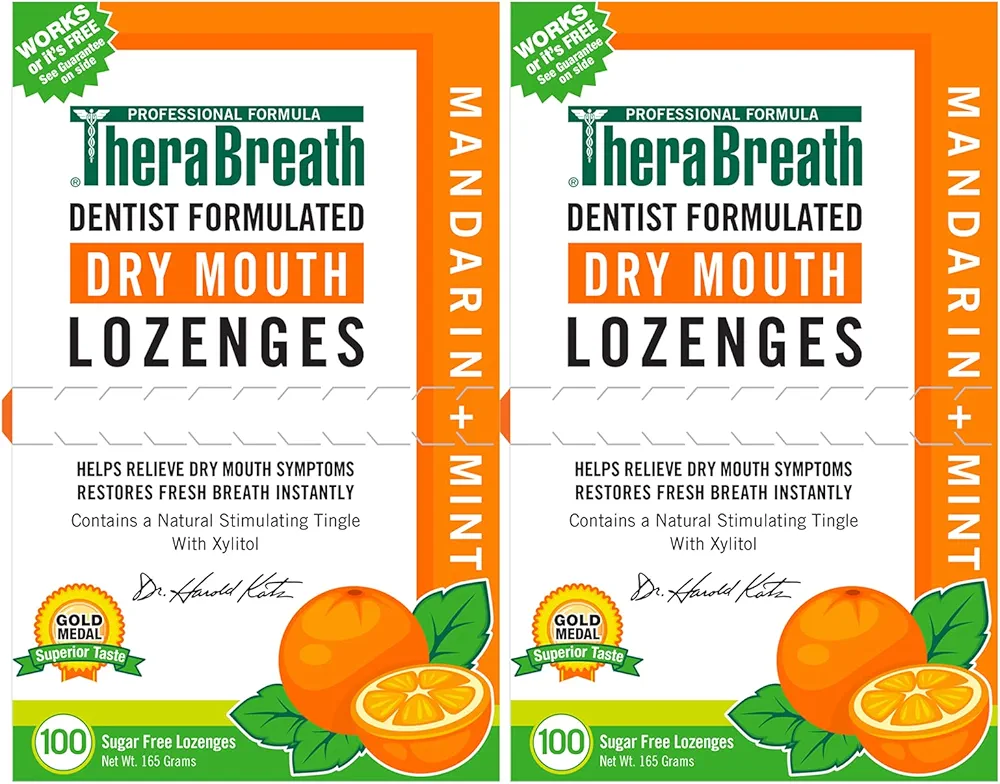 TheraBreath Dry Mouth Lozenges with Zinc, 100 Lozenges, Mandarin Mint, 100 Count (Pack of 2)