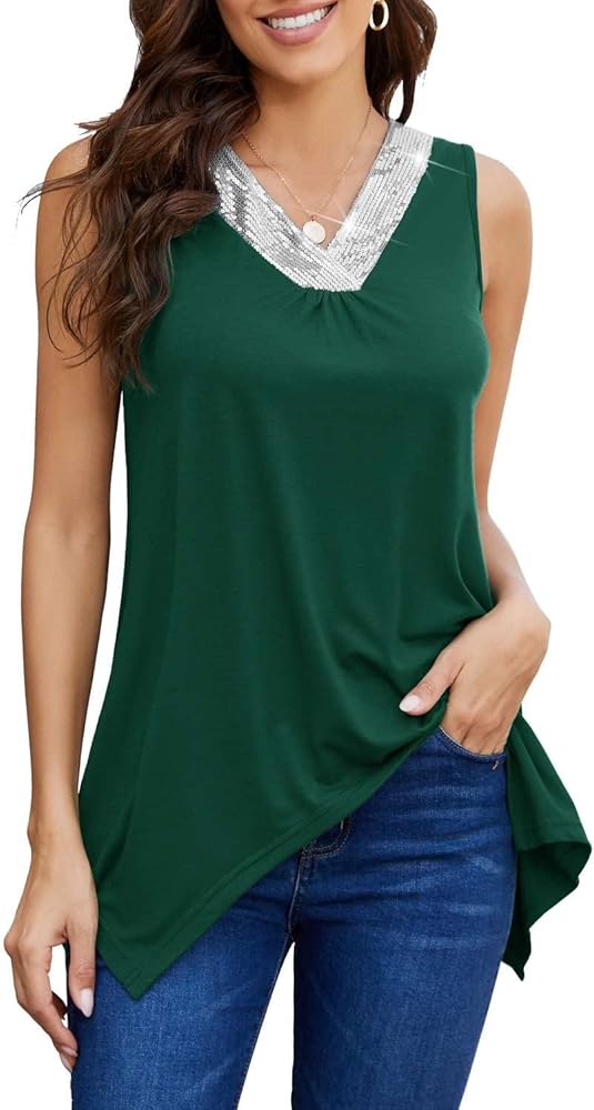 MAKARTHY Women's Cotton Sleeveless Crew Neck Tunic Tank High Low Top Blouse Loose Fit