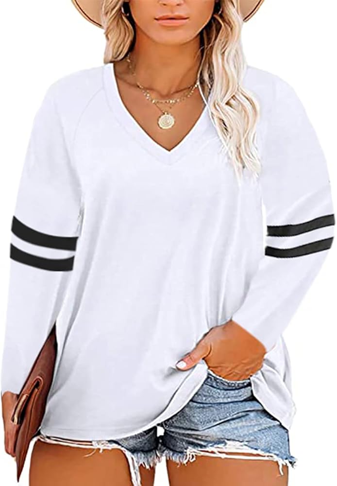 MAYFASEY Women's Plus Size Tops Summer Short Sleeve Crewneck Raglan T-Shirt Casual Loose Tee Tops 1X-5X