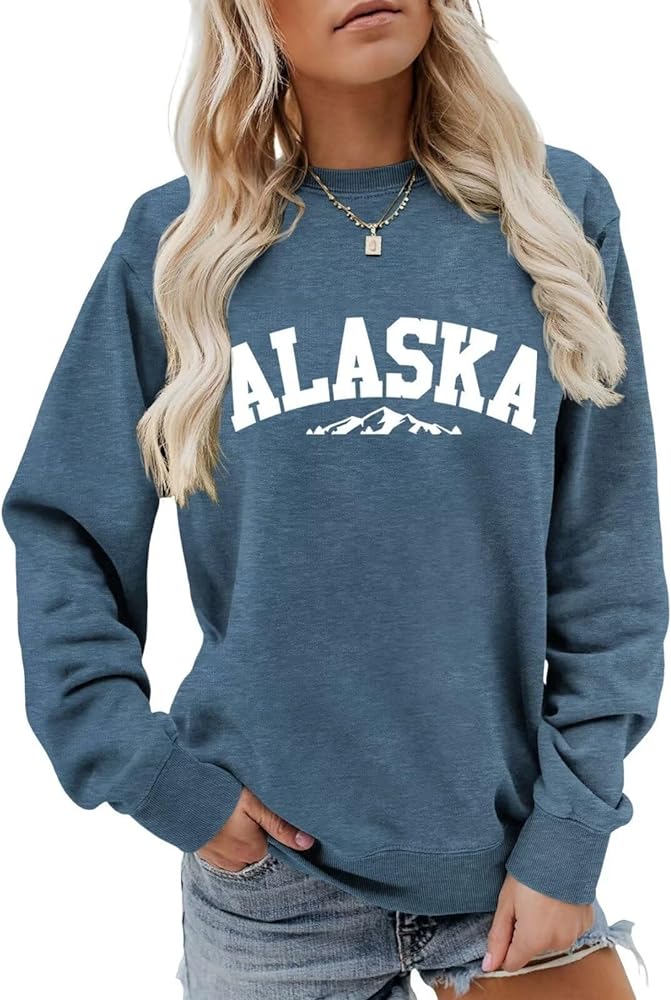 Alaska Sweatshirt Retro Mountain Graphic Shirt Vintage Alaska Sweater Women Casual Crewneck Long Sleeve Pullover Tops