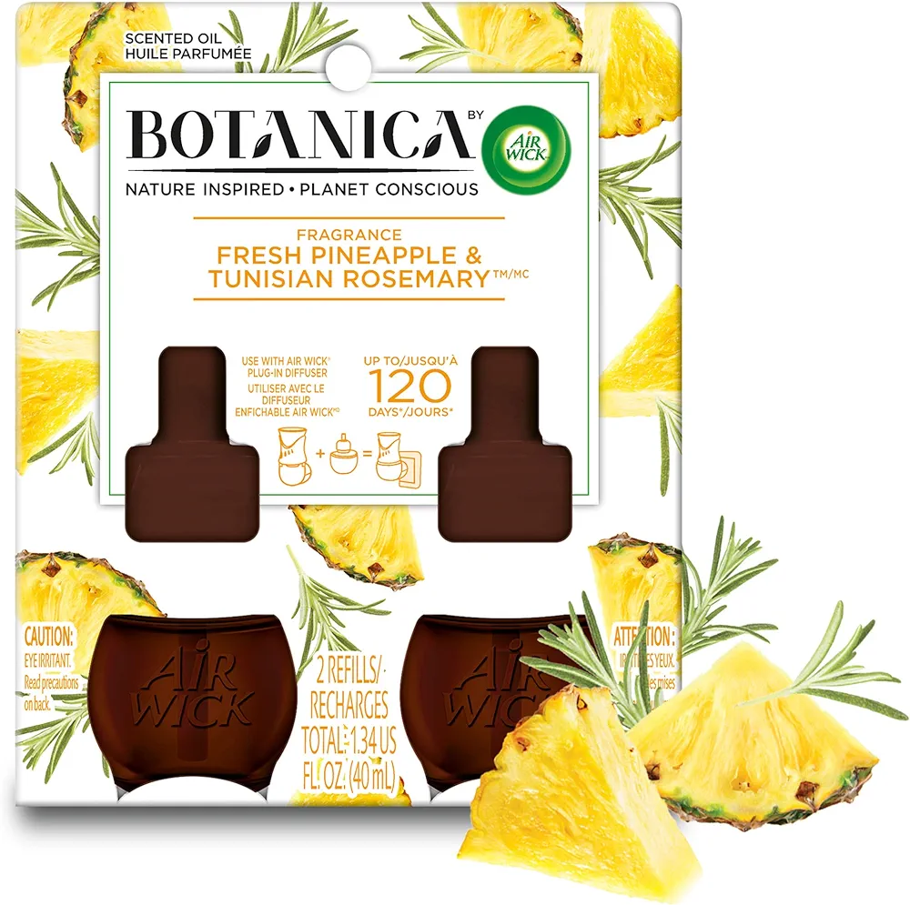 Botanica by Air Wick Plug in Scented Oil Refill, Fresh Pineapple and Tunisian Rosemary, Air Freshener, Essential Oils, (2 Count of 0.67 Fl Oz Refills) 1.34 Fl Oz