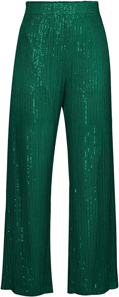 NUFIWI Sequin Bell Bottom Pants for Women High Waist Glitter Wide Leg Pants Sparkle Flared Trousers Disco Clubwear