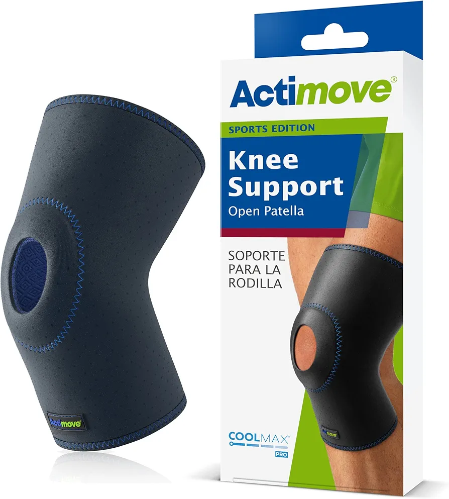 Actimove Sports Edition Knee Support Open Patella with COOLMAX AIR Technology – Sleeve for Pain Management – For Strains, Sprains & Swelling - Left/Right Wear – Navy, X-Large