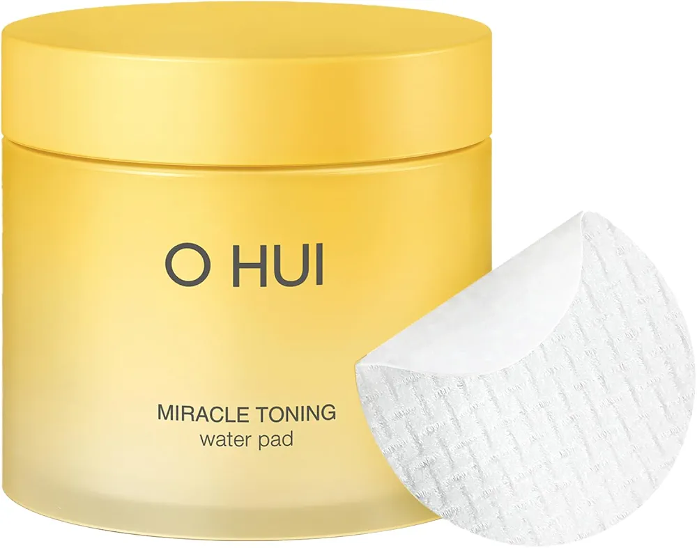 OHUI Miracle Toning Dual Sided Toner Pads | Exfoliating, Soothing, Moisturizing, Smoothing | Glowing Skin, Dullness | Hyaluronic Acid, Vitamin C, AHA, PHA, Niacinamide, Panthenol, Glycerin | K-Beauty