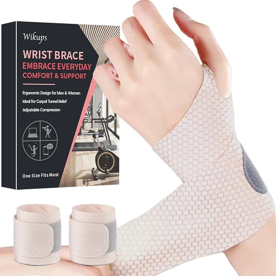 2 Pcs Wrist Brace for Carpal Tunnel,Elastic Wrist Wraps Compression Wrist Straps,Ultra-Thin Wrist Brace Support for Fitness,Arthritis,Tendonitis(Beige)