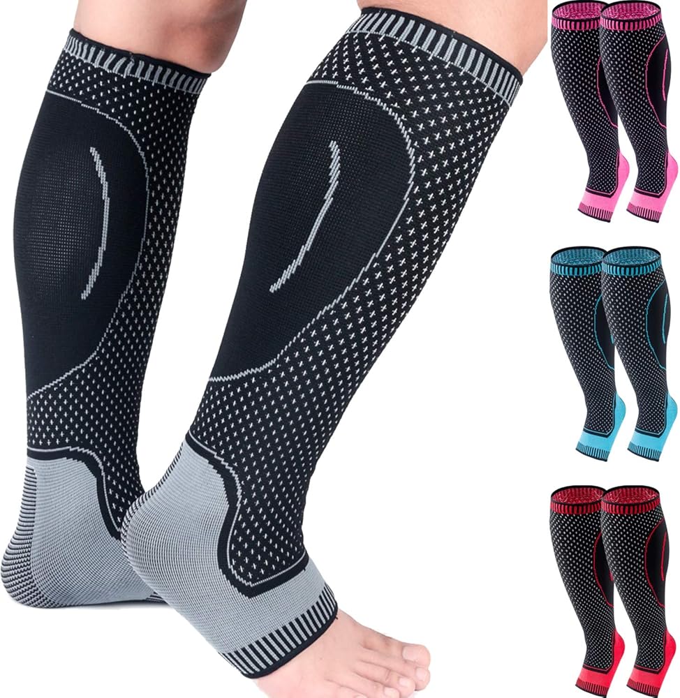 Compression Socks Calf Foot Sleeves for Ankle Heel Plantar Fasciitis Support Increase Blood Circulation Relieve Arch Pain Shin Splints Reduce Swelling