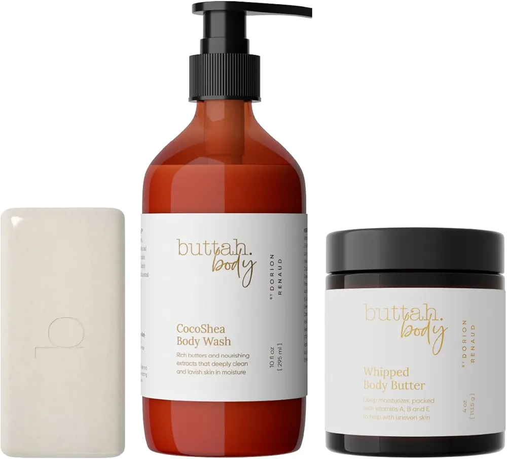 Buttah Skin by Dorion Renaud Buttah Body Trio for Melanin Rich Skin | Egyptian CocoShea Body Wash 10oz | Oatmeal Shea Bar 100g | Whipped Body Butter 4oz | Black Owned Skincare for Men & Women