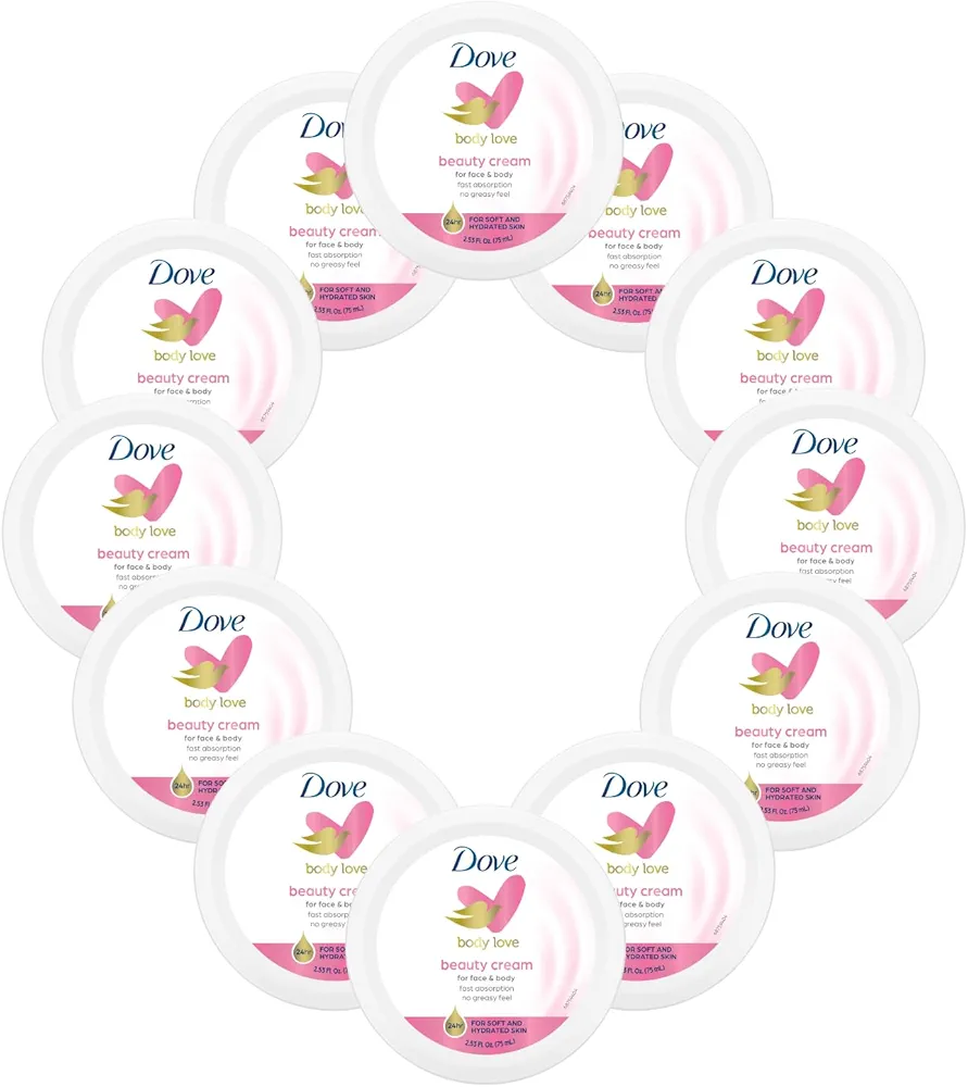 Dove Nourishing Body Care, Face, Hand, and Body Beauty Cream for Normal to Dry Skin Lotion for Women with 24-Hour Moisturization, 12-Pack, 2.53 Oz Each Jar