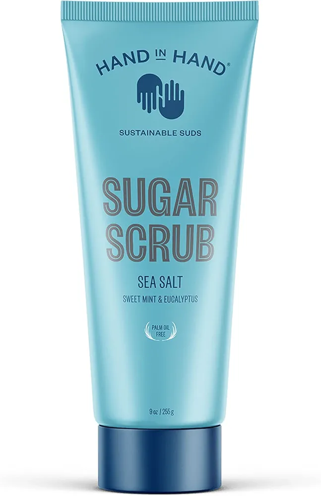 Hand in Hand Sugar Scrub, Gentle Exfoliation For All Skin Types, 9 Ounce, Sweet Mint & Eucalyptus, Sea Salt Scent, Single