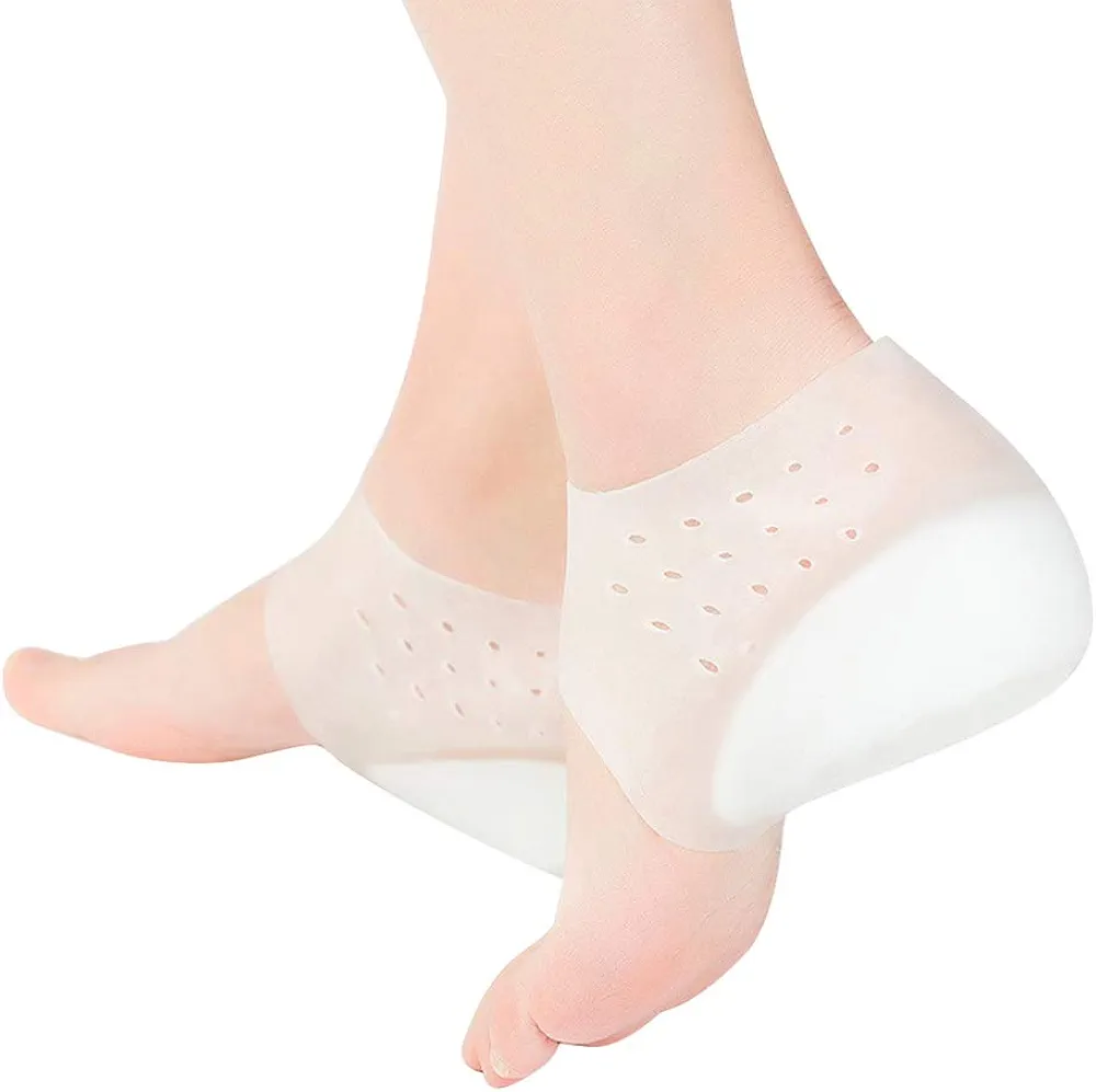 Heel Protectors Stretchy Heel Cups Cushion Support Invisible Height Elevators Shock Absorption Heel Heal Dry Cracked Heels, Achilles (5.5cm) White