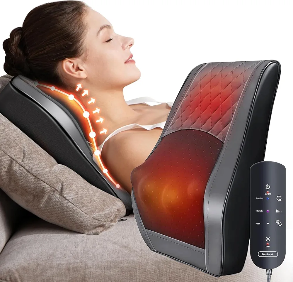 Back Massager with Heat, Massagers for Neck and Back, 3D Kneading Massage Pillow for Back, Neck, Shoulder, Leg Pain Relief, Gifts for Men Women Mom Dad, Relax at Home Office and Car - Dark Gray