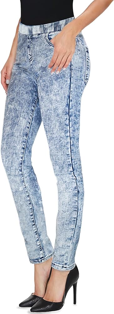 Hybrid & Company Women's Stretchy Slim Fit Skinny Leg Pull On Jean with Long Short Inseam