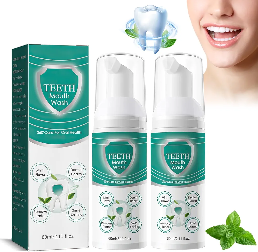 2PCS New Teeth Mouthwash, 2024 Best Teeth Whitening Mouthwash, Gum Health Mouthwash, Cool Mint Flavor