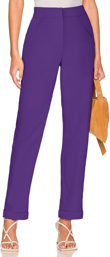 Hybrid & Company Women's High Waist Lightweight Solid Long Pants Elegant Office Trousers