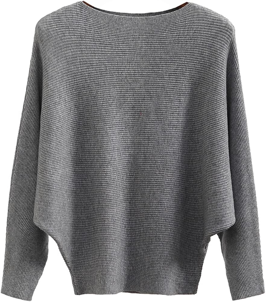 Womens Oversized Lightweight Boat Neck Dolman Batwing Sweater Fall Winter Casual Slouchy Knitted Pullovers